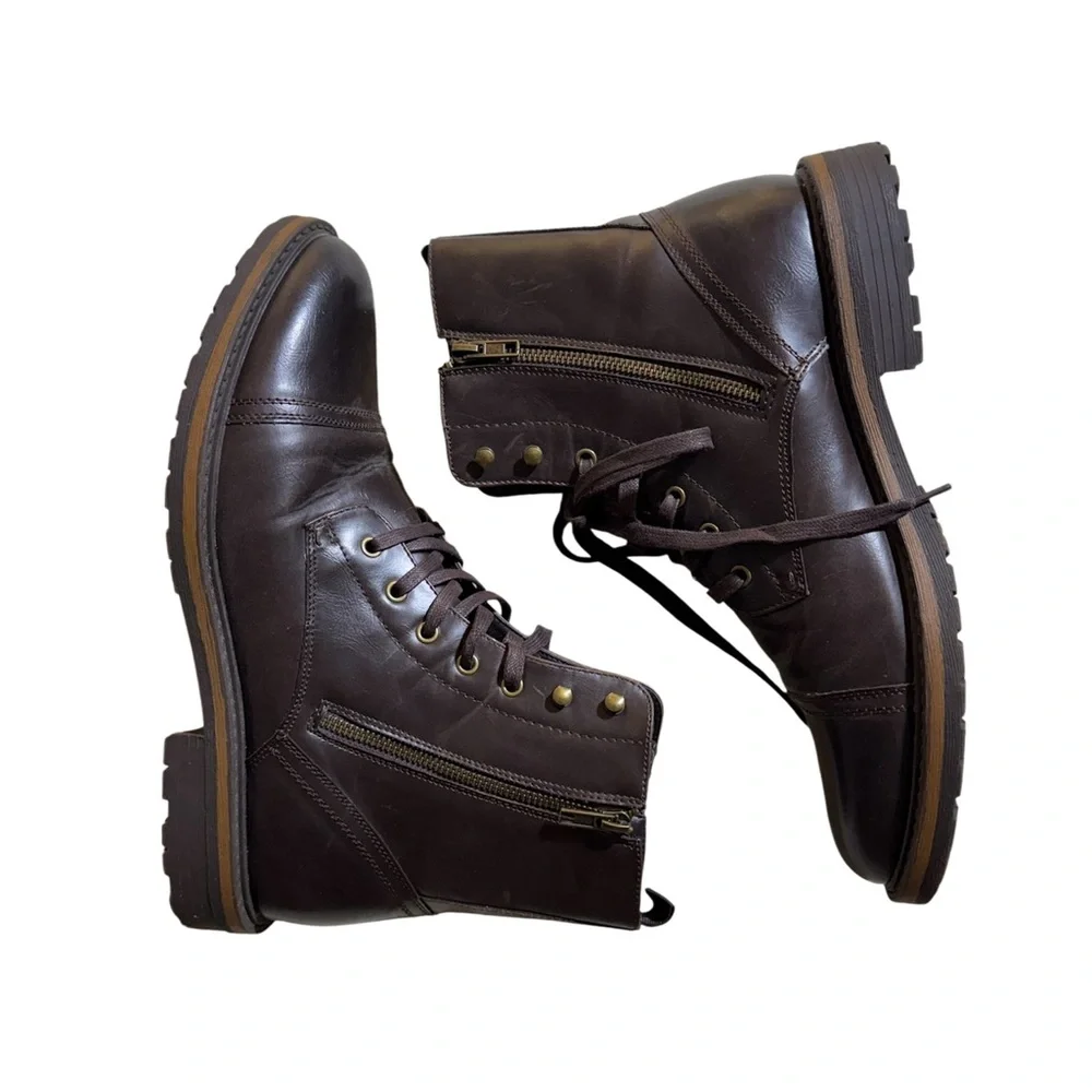 Unlisted by Kenneth Cole Brown Leather Lace-Up Zip Combat Boots